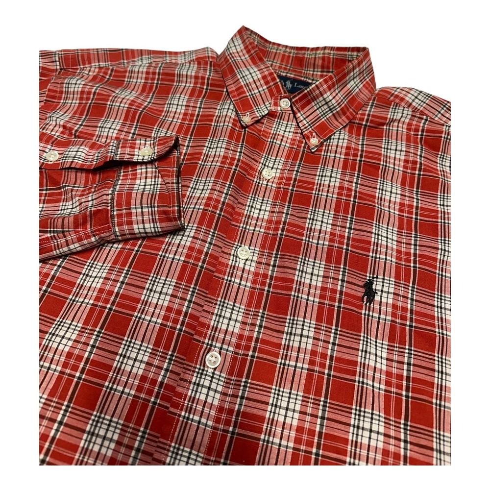 Ralph Lauren Blake Shirt Men's Size L Red White Plaid Long Sleeve Button Up
